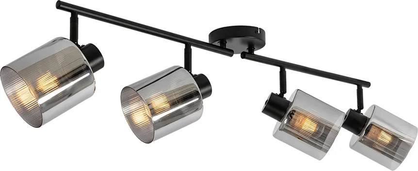 Candeeiro de teto com focos ajustáveis preto com vidro fumê 4-luzes - Laura