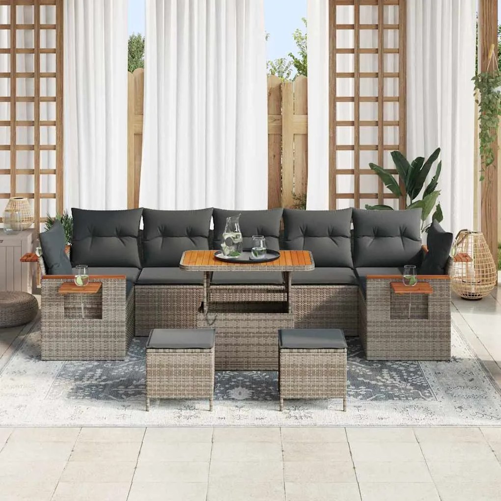 Conjunto de Sofá de Jardim de 10 Peças com Almofadas Cinza Rattan Poli