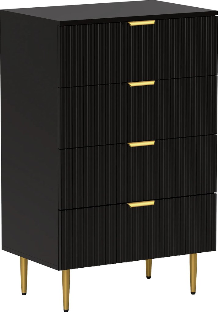 HOMCOM Cômoda 4 gavetas cômoda para quarto móvel de armazenamento moderno com puxadores e pés dourados, dim. 60 x 40 x 96 cm, preto | Aosom Portugal
