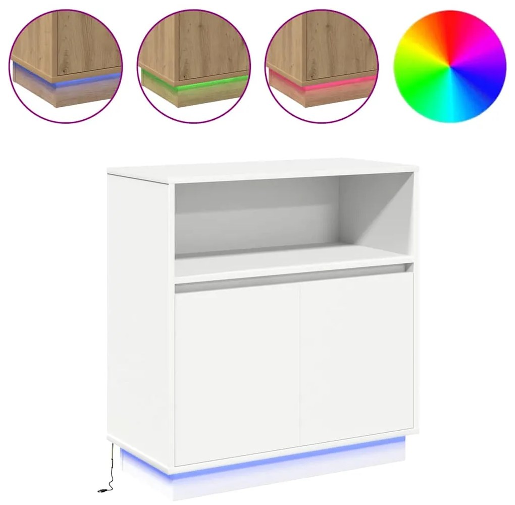 Sideboard com LED Branco 71x34,5x75 cm Madeira Engenharia