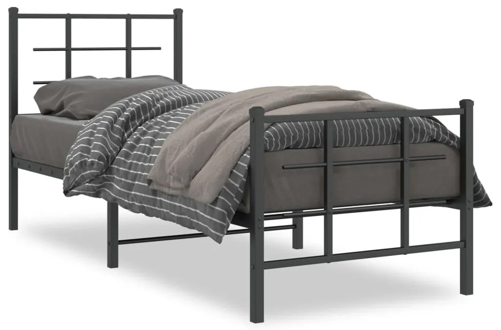 vidaXL Estrutura de cama com cabeceira e pés 75x190 cm metal preto