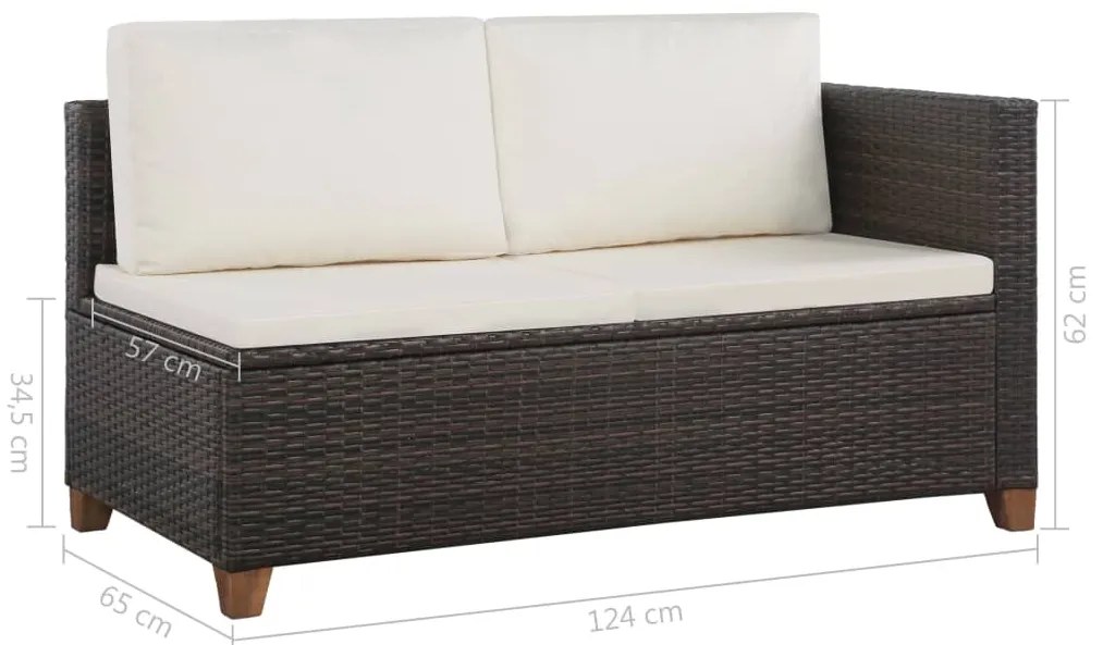 4 pcs conjunto lounge jardim c/ almofadões vime PE castanho