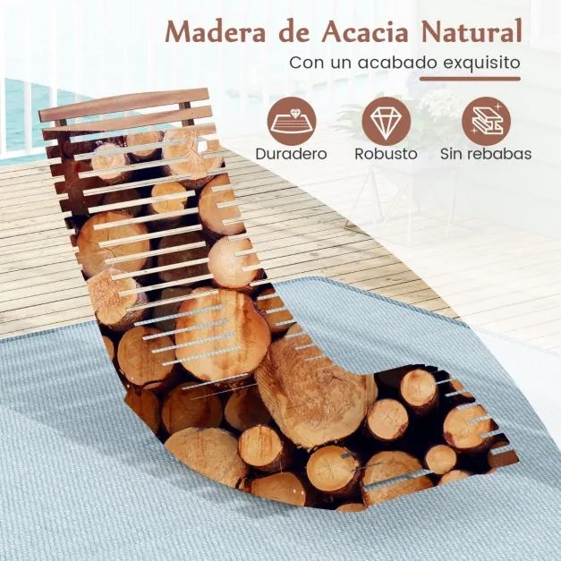 Espreguiçadeira de madeira de acácia baloiço para jardim exterior com assento de ripas largas, encosto alto, carga máxima de 160 kg, 157 x 60 x 76 cm,