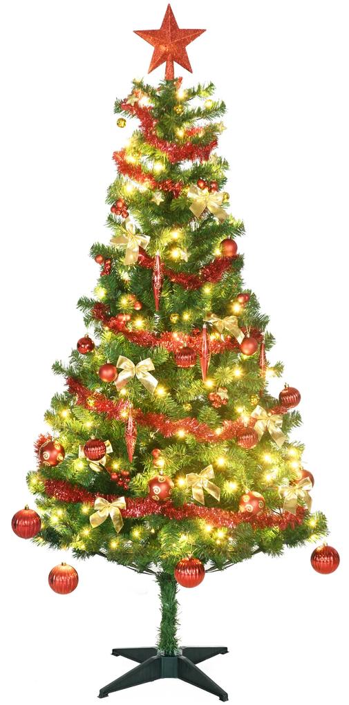 HOMCOM Árvore de Natal Decorada Artificial com 150 Luzes LED 480 Ramos com 100 Decorações Suporte de Aço Ø86x180 cm Verde | Aosom Portugal