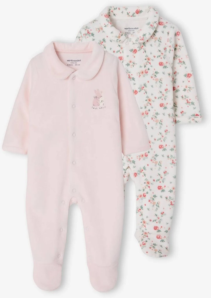 Lote de 2 babygrows VERTBAUDET para bebé rosa-pálido