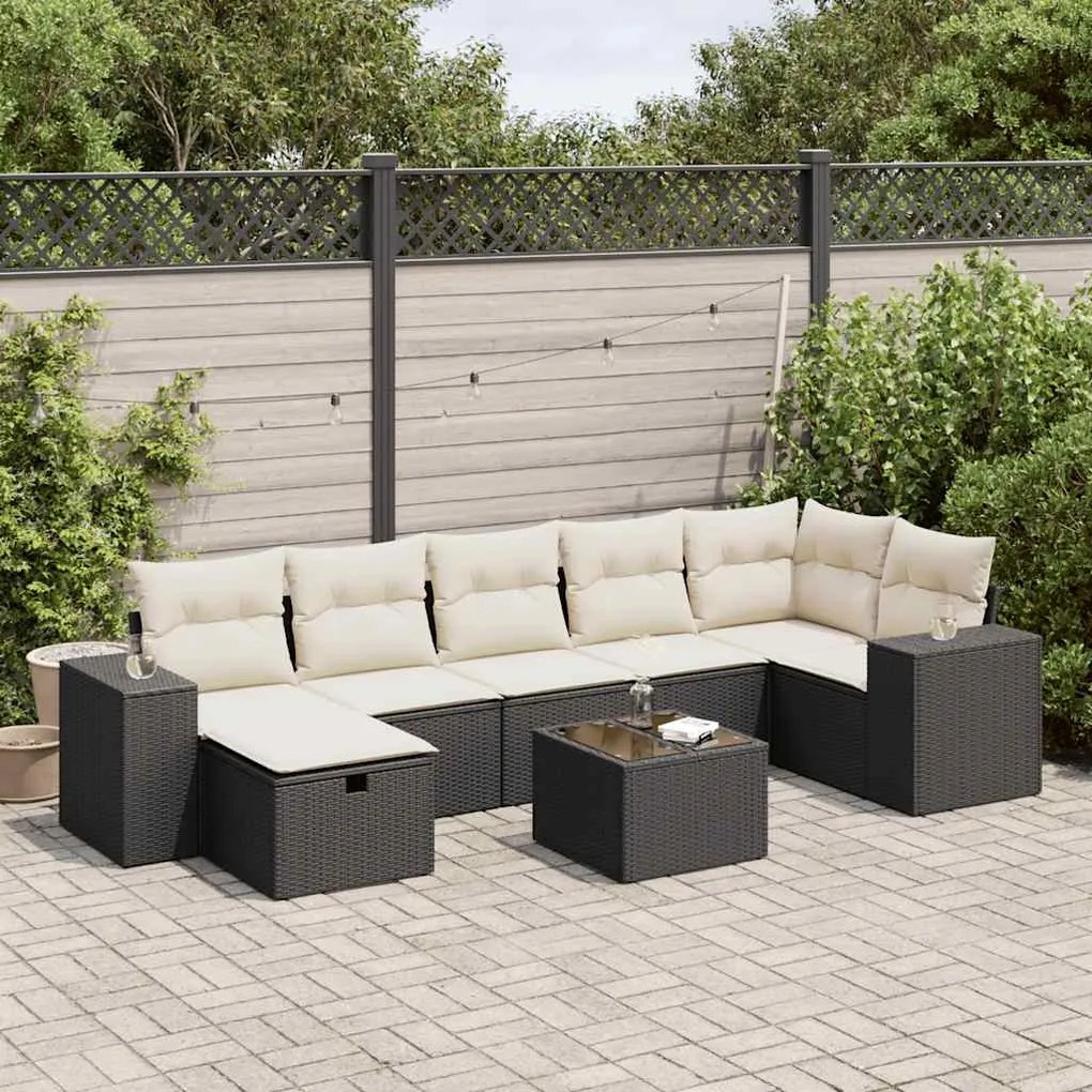 vidaXL 8 pcs conjunto sofás de jardim com almofadões vime PE preto
