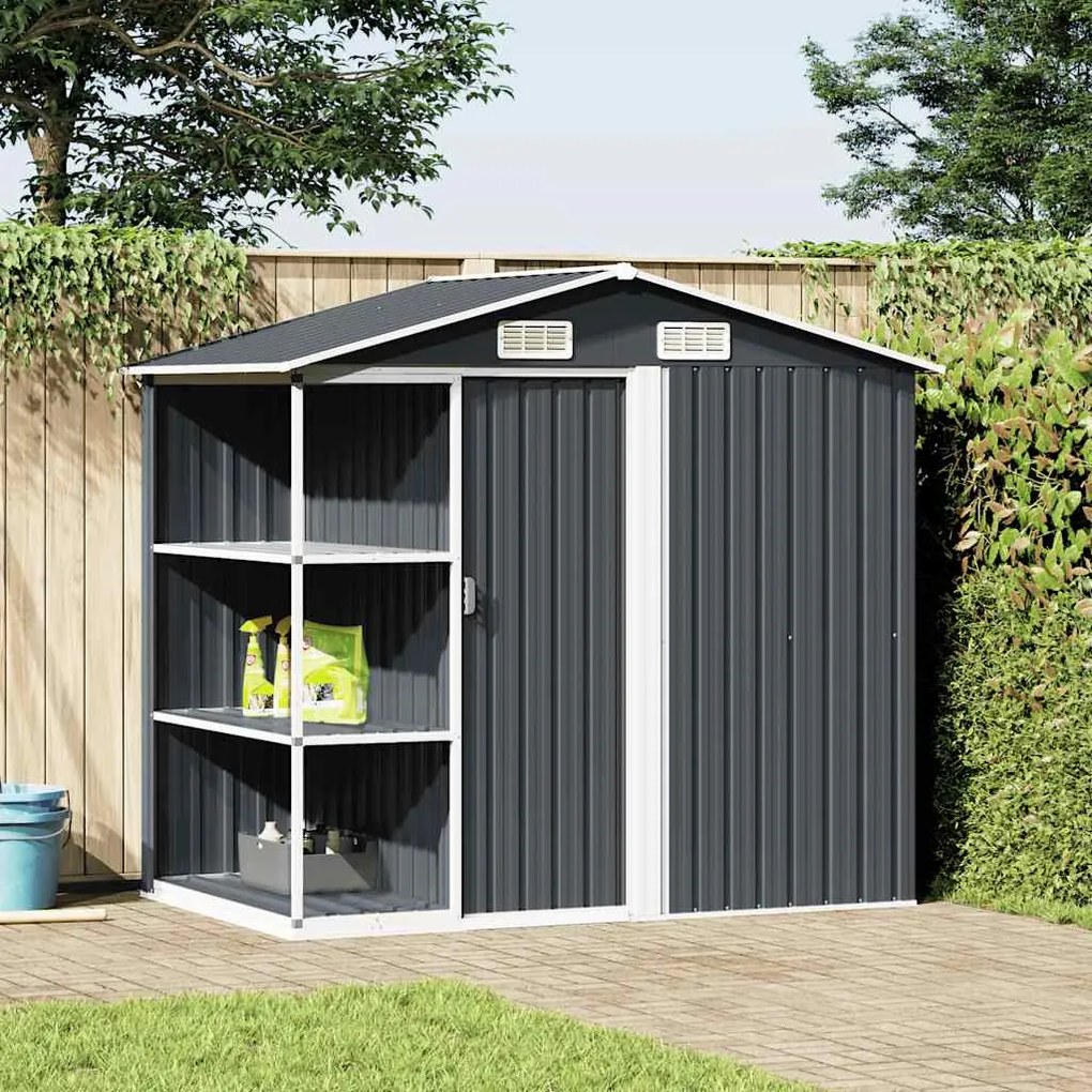 vidaXL Abrigo de jardim c/ prateleiras 205x130x183 cm ferro antracite