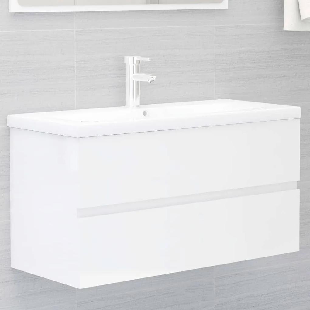 804761 vidaXL Armário lavatório 90x38,5x45 cm contraplacado branco brilhante