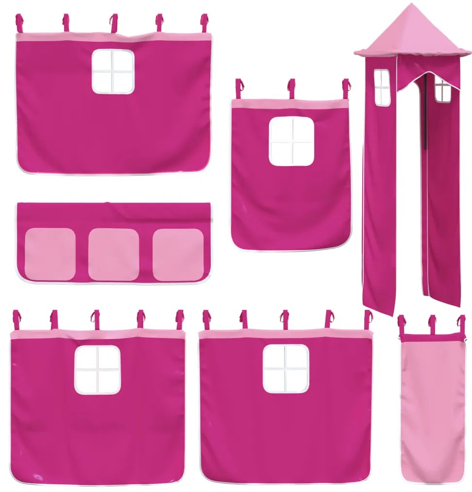 Beliche com escorrega e cortinas 90x190 cm rosa