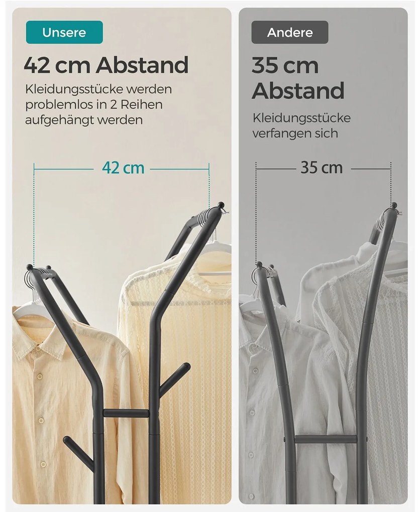 Cabide Guarda roupa com Rodas e 2 varões para roupa Preto