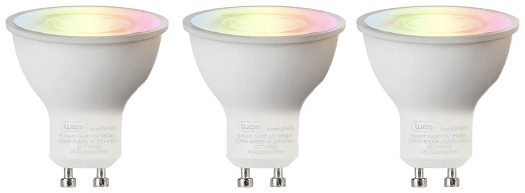 Conjunto de 3 lâmpadas LED GU10 RGBW inteligentes 5W 350 lm 2200-4000K