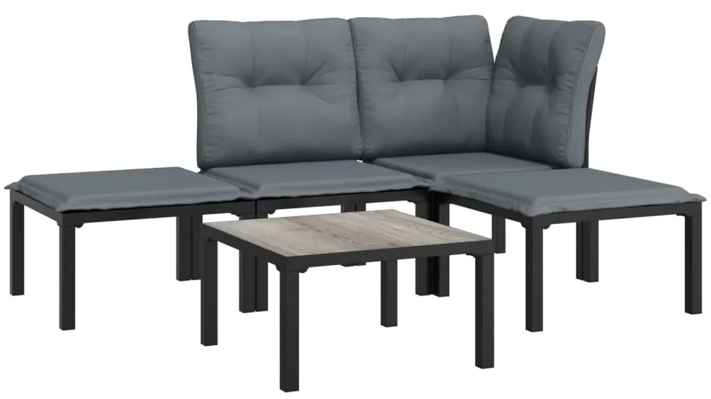 5 pcs conjunto lounge de jardim vime PE preto/cinzento