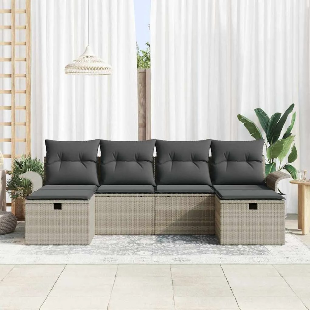 Conjunto de Sofá de Jardim com 6 Peças e Almofadas Cinza Claro em Ratt
