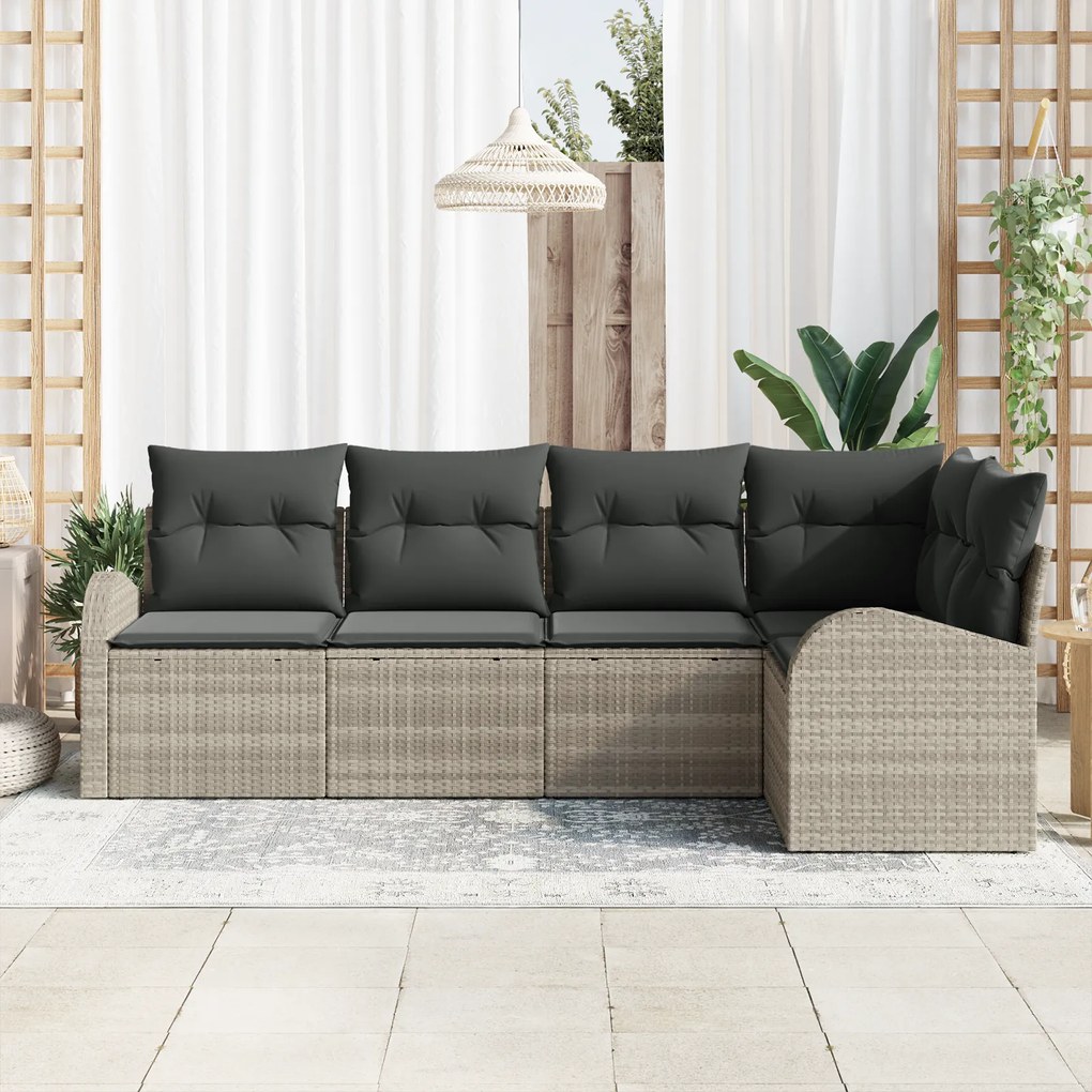 Conjunto de Sofás de Jardim de 5 Peças com Almofadas Cinza Claro Polyr