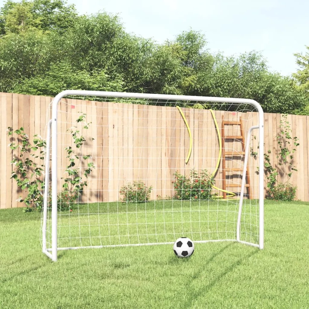 Baliza de futebol com rede 214x75x152 cm aço/poliéster branco