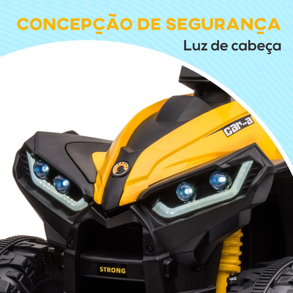 Moto 4 Elétrica para Crianças de 3-5 Anos Veículo Eléctrico a Bateria 12V com 2 Motores 83x53x55,5 cm Amarelo