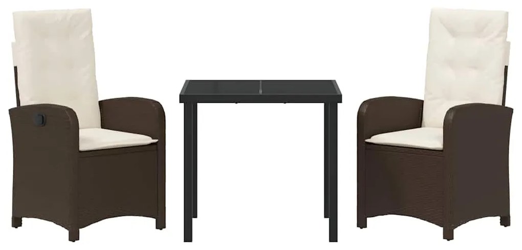 Conjunto de Jantar de Jardim de 3 Peças com Almofadas - Rattan Poliést