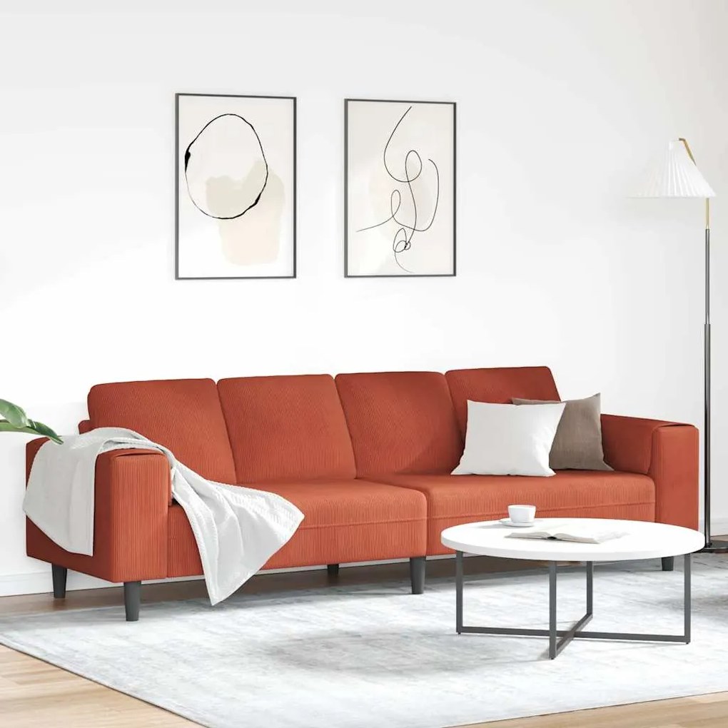 vidaXL Sofá de Tecido Laranja Vermelho Tecido de veludo côtelé