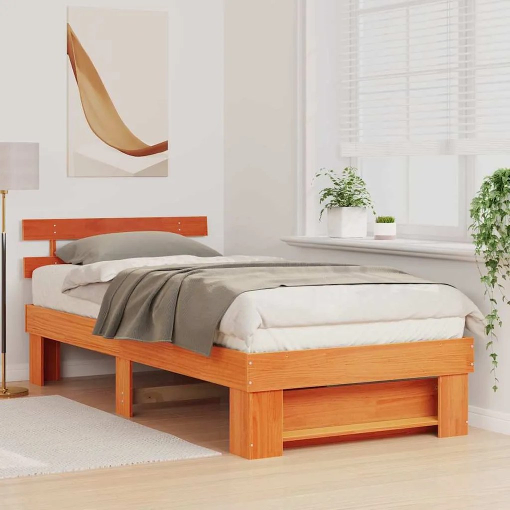 Estrutura da Cama com cabeceira Castanho-mel 90 x 190 cm