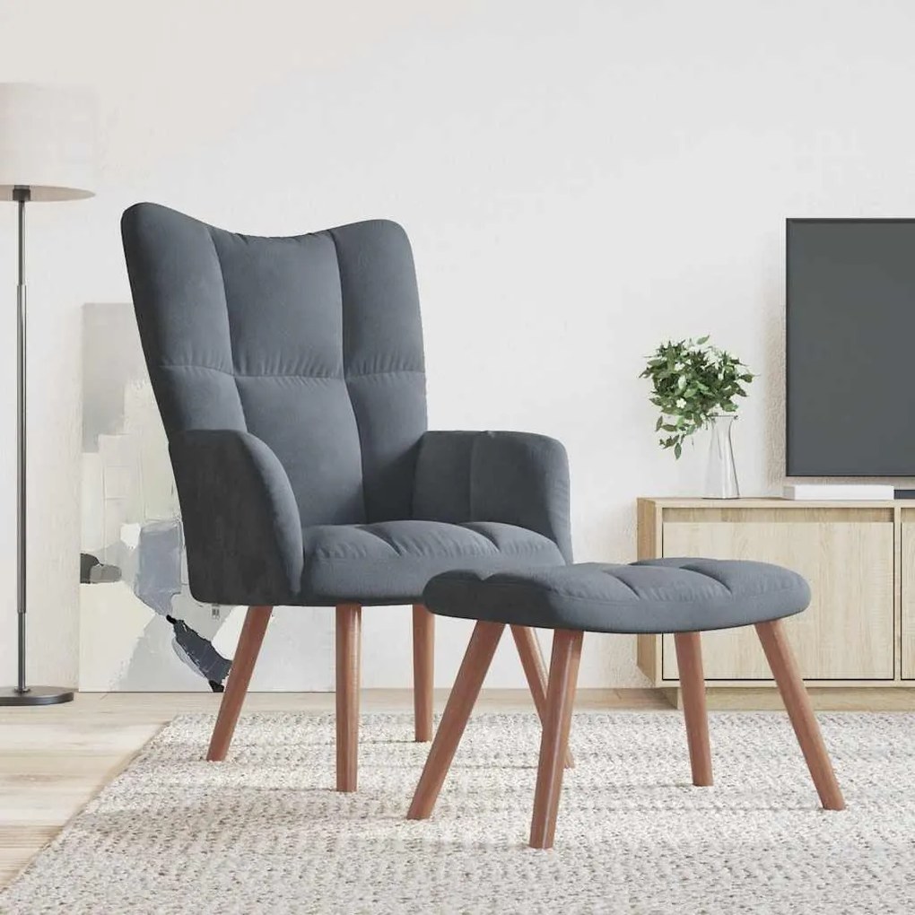 vidaXL Cadeira de descanso com banco veludo cinzento-escuro
