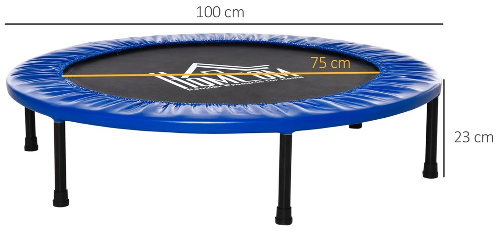 HOMCOM Cama Elástica Fitness Ø100cm Trampolim de Aço com 36 Molas com Protetor de Borda Incluido para Treinamento Interior Carga 100kg Preto e Azul