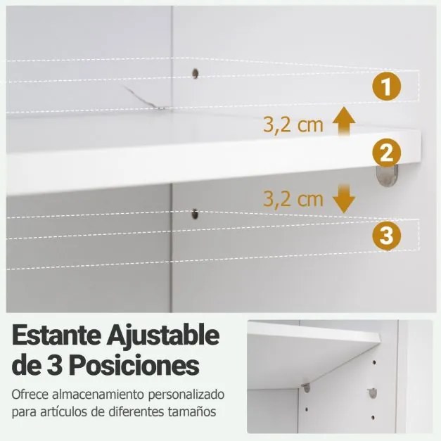 Armário de casa de banho de Parede 60 x 21 x 75 cm com 2 Portas com Prateleira Aberta e Ajustável Branco