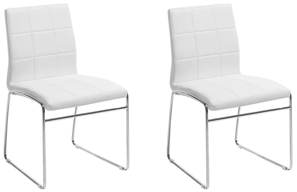 Conjunto de 2 cadeiras em aço inoxidável e pele branca KIRON Beliani