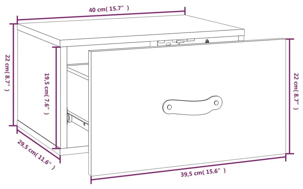 Mesa de cabeceira de parede 40x29,5x22 cm cinzento