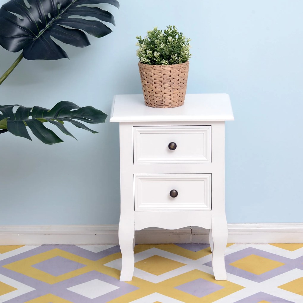 Mesa de cabeceira com 2 gavetas Amplo armazenamento Quarto Branco 34.7x30x9cm