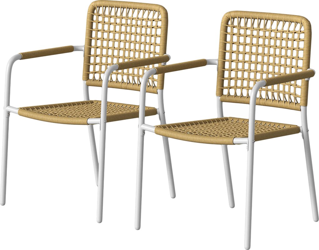 Conjunto de 2 cadeiras de jardim (MESA NÃO INCLUIDA) empilháveis em resina trançada com braços e encosto, 55 x 57 x 82 cm, amarelo