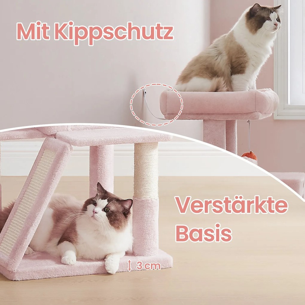 Arranhador para gatos com grande plataforma com caverna e cesto suspenso 48,1 x 48,1 x 96,1 cm rosa pastel