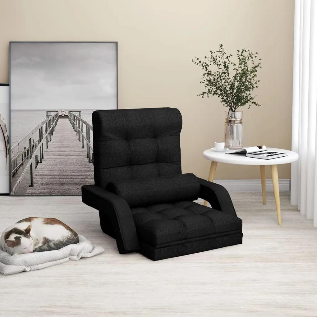 Cadeira de chão dobrável c/ função de cama tecido preto