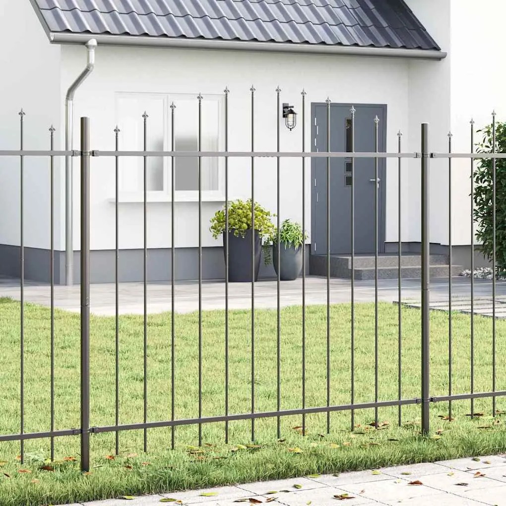 vidaXL Cerca de Jardim Cinza com Topo em Arco - 5,1 x 1,5m de Aço