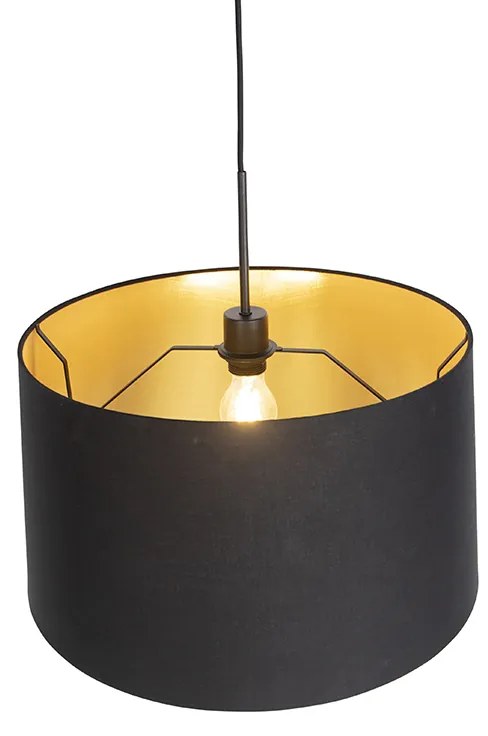 Candeeiro de suspensão com abajur de algodão preto e dourado 50 cm - Combi Clássico / Antigo