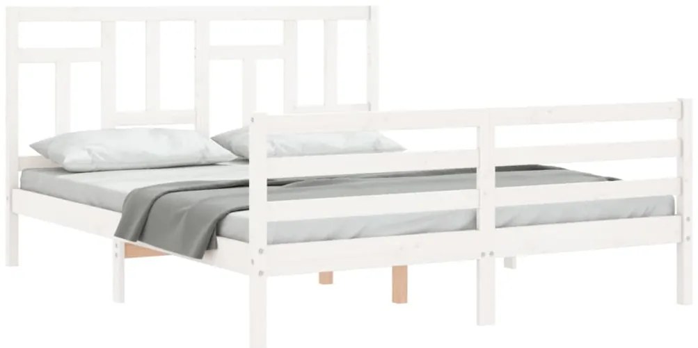 Estrutura de cama King Size com cabeceira madeira maciça branco