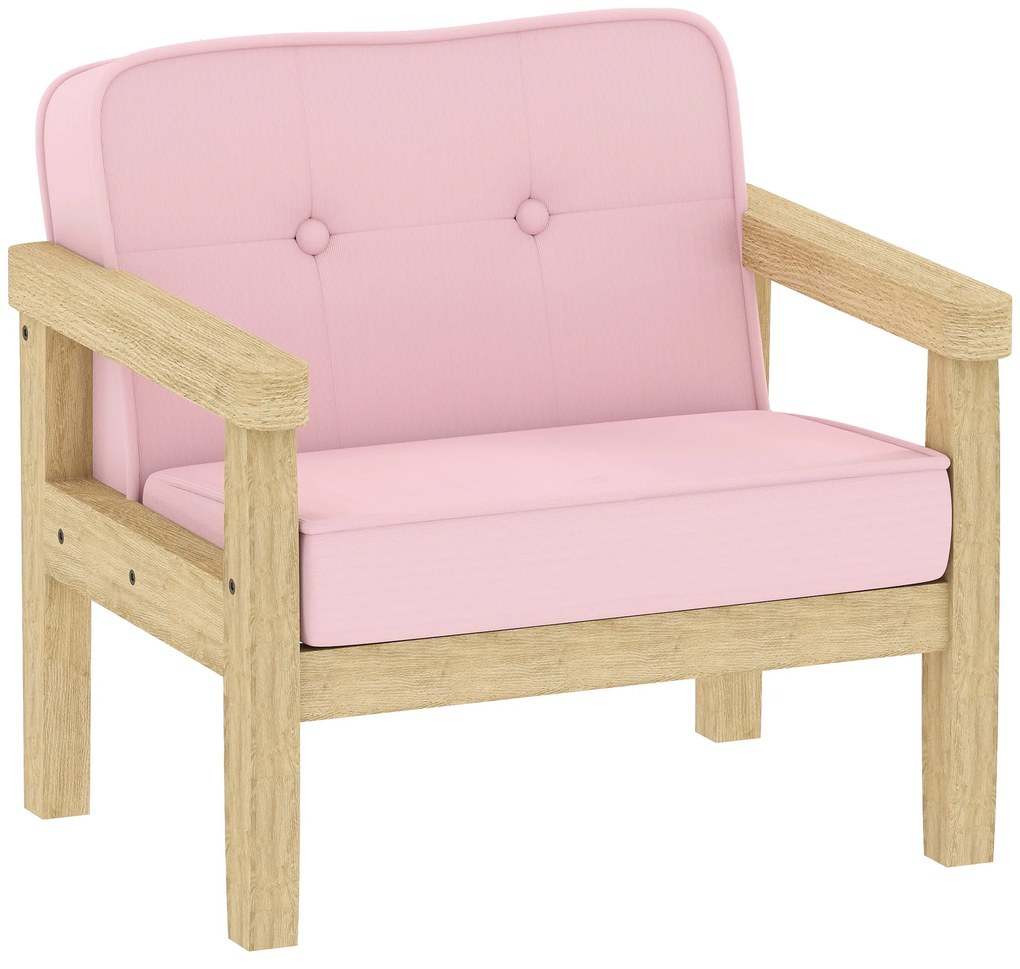 Poltrona Infantil Sofá para Crianças acima de 3 Anos com Tecido Suave de Veludo Cotelê Estrutura de Madeira 46,5x44x45 cm Rosa