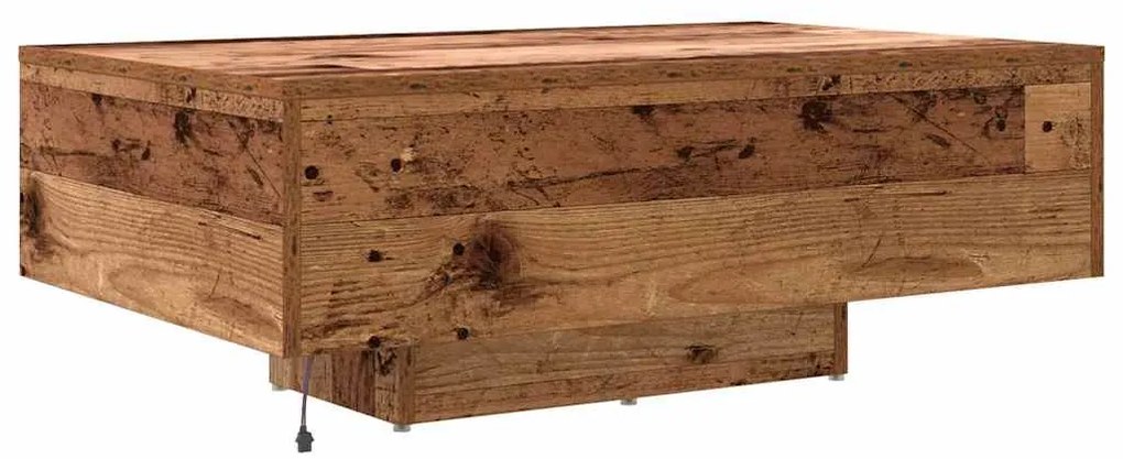 Mesa de Centro vidaXL com Luzes LED Madeira Antiga 85x55x31 cm