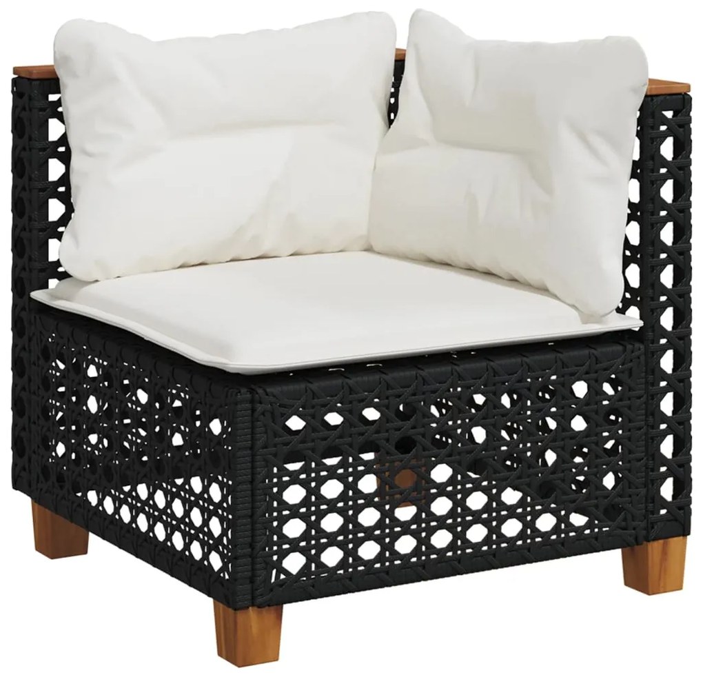 6 pcs conjunto sofás de jardim c/ almofadões vime PE preto