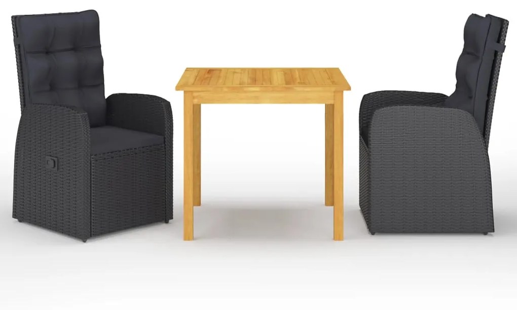 vidaXL 3 pcs conjunto de jantar para jardim preto