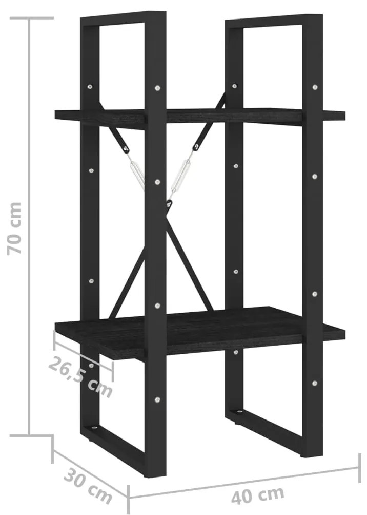 Estante com 2 prateleiras 40x30x70 cm pinho maciço preto