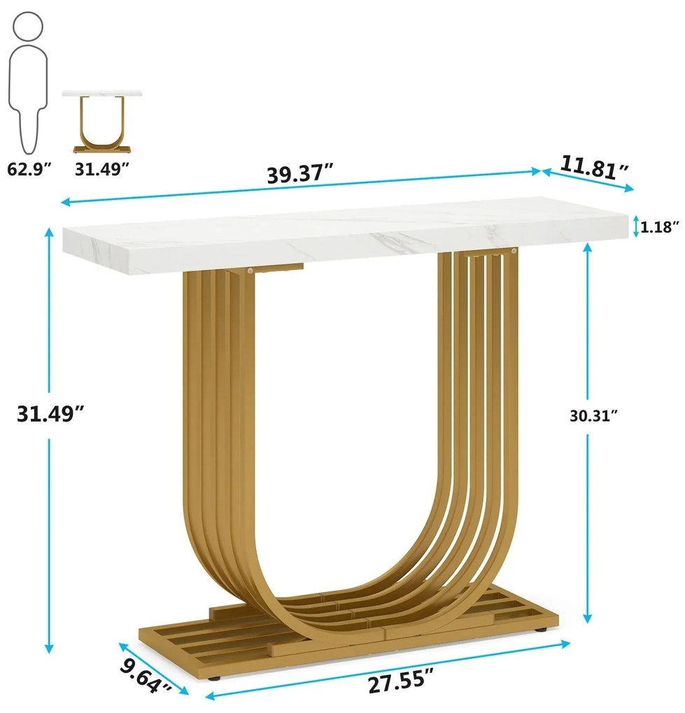 Consola de Entrada com Tampo em Mármore Faux – Setúbal – 100x30x80 cm