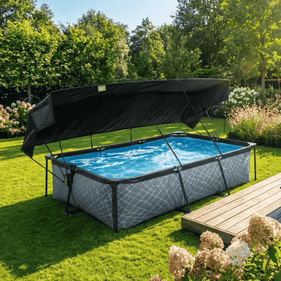 Piscina retangular Stone 300 x 200 x 65 cm com bomba de filtragem e cobertura - Cinzenta