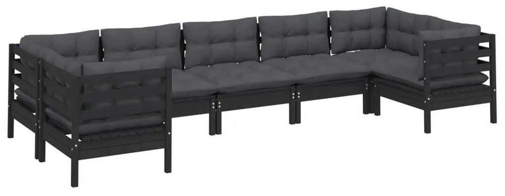 7 pcs conjunto lounge de jardim c/ almofadões pinho preto