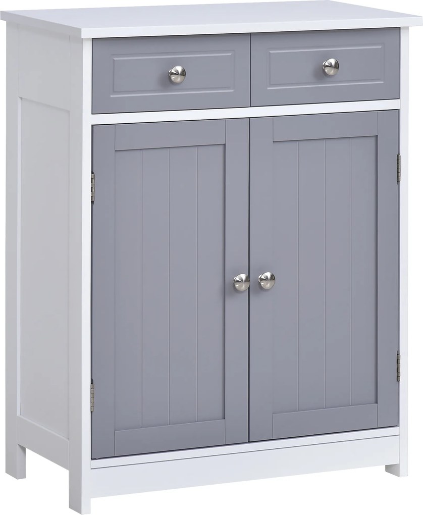 Kleankin Móvel de Banheiro Sobre Pés Armário de Banheiro 2 Portas 2 Gavetas 60x30x75 cm Cinza e Branco | Aosom Portugal