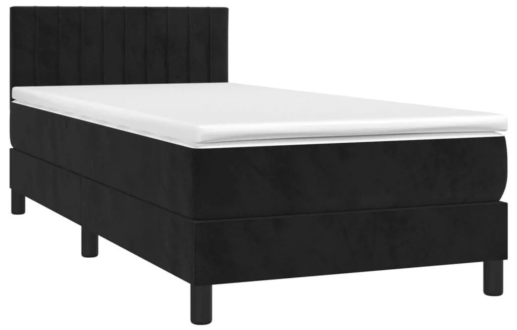 Cama box spring c/ colchão/LED 90x190 cm veludo preto