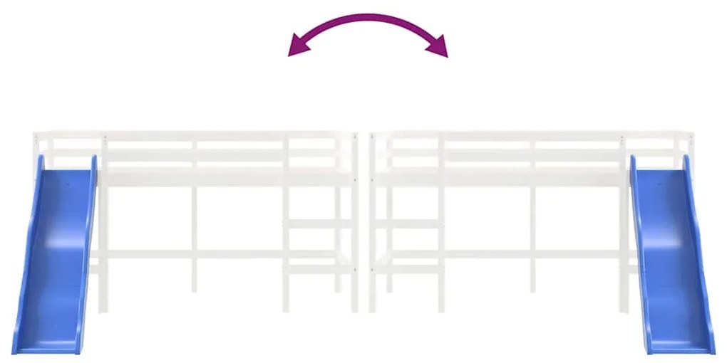 Cama alta p/ criança c/ escorrega 90x190 cm pinho maciço branco