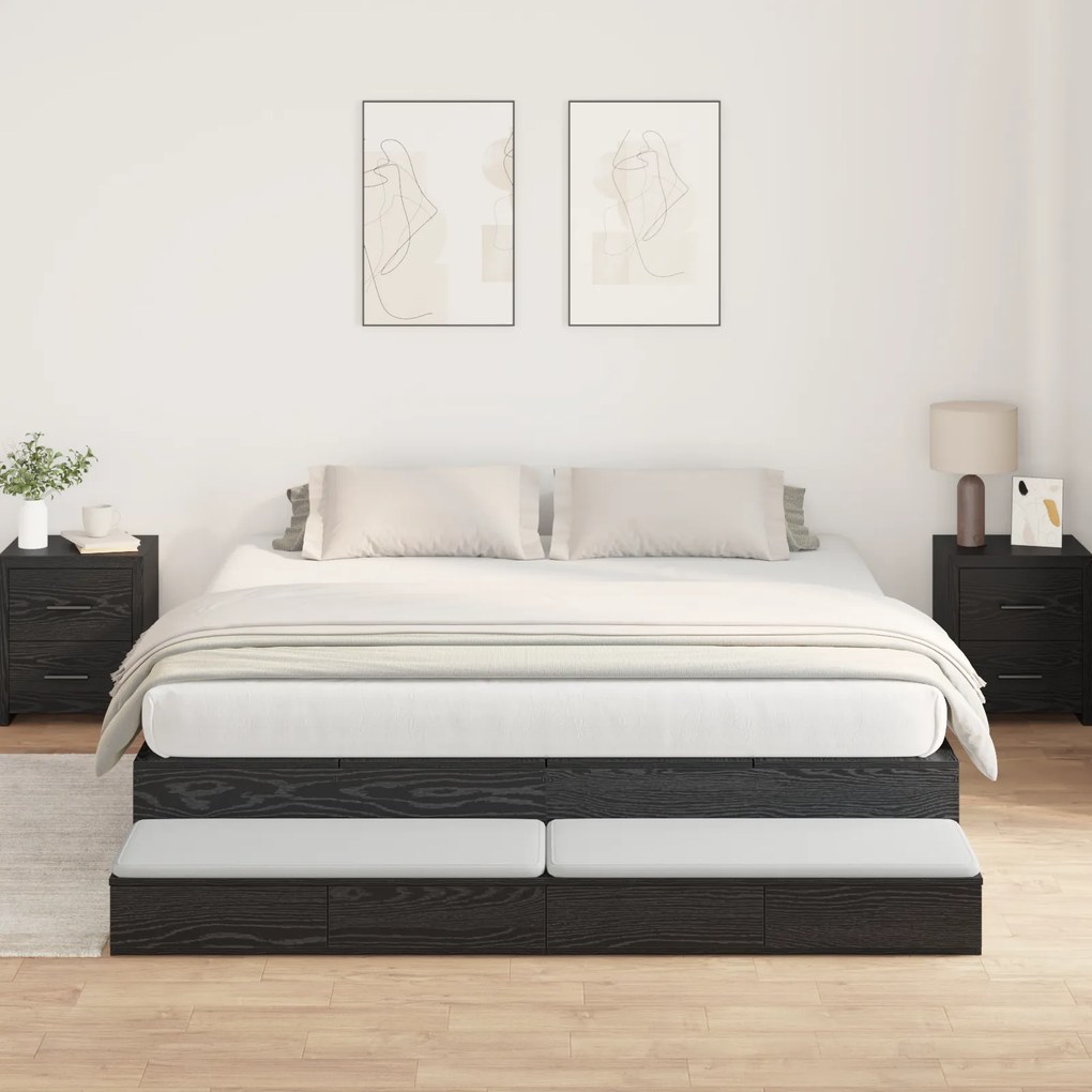 vidaXL Estrado de Cama com Arrumação Carvalho Preto 200x200 cm