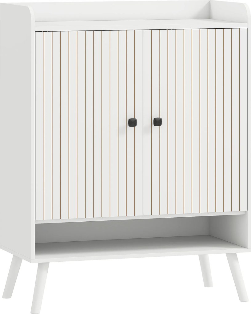 HOMCOM Sapateira de 2 Portas em Ripas Sapateira para Entrada com Prateleiras Ajustáveis Compartimento Aberto para 15 Pares de Sapatos 75x35x97 cm Branco | Aosom Portugal