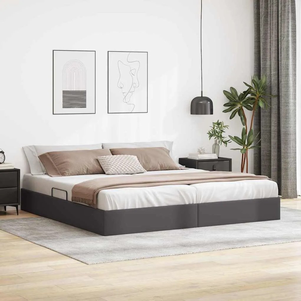 vidaXL Cama com Armazenamento Cinzeto 200 x 200 cm Couro sintético