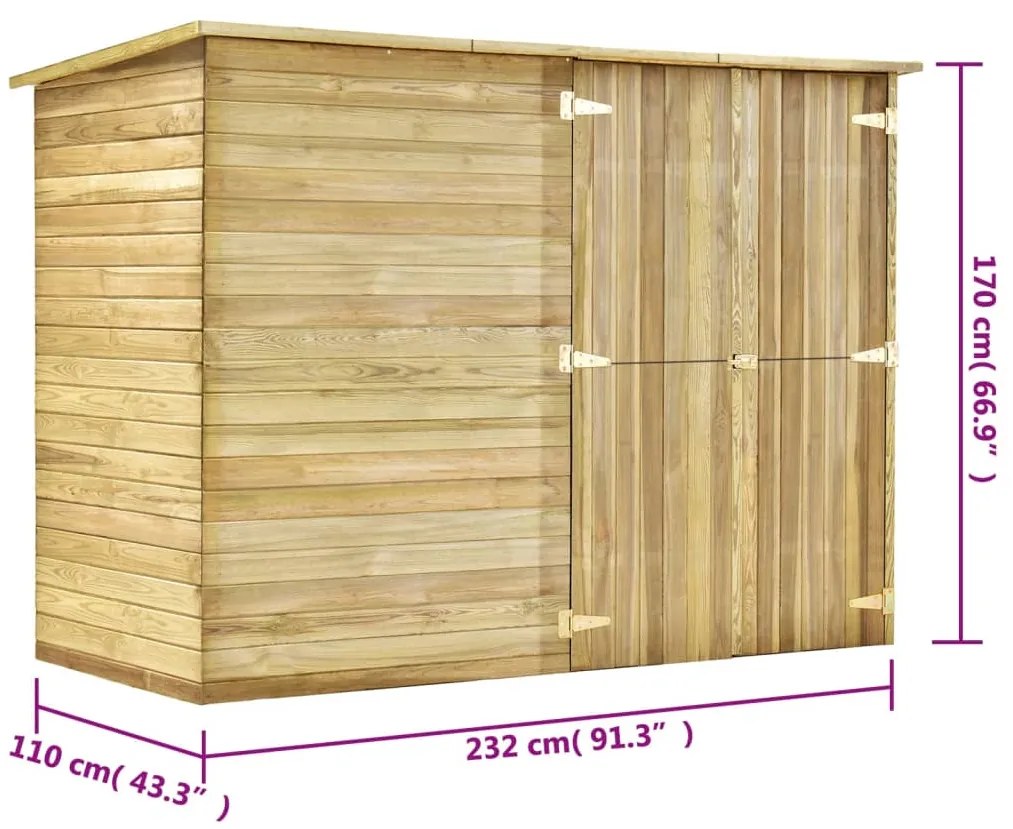 Abrigo de jardim p/ bicicletas 232x110x170 cm pinho impregnado